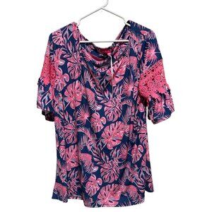 Simply Southern Women's sz XXL  Multicolor Leaf Blouse Top Short Bell Sleeve